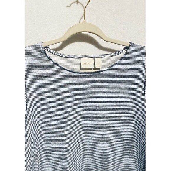 Chicos 1 Top Womens Medium French Striped Lace Detail Bell Sleeve Scoop Neck - Picture 3 of 8